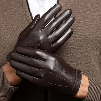 Spring Gloves Men Real Leather Gloves Touch Screen Black Real Sheepskin Thin Warm Driving Gloves