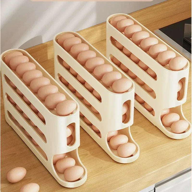 2–4 Layer Ladder Slide Egg Storage Box – Large Capacity Automatic Rolling Refrigerator Egg Organizer