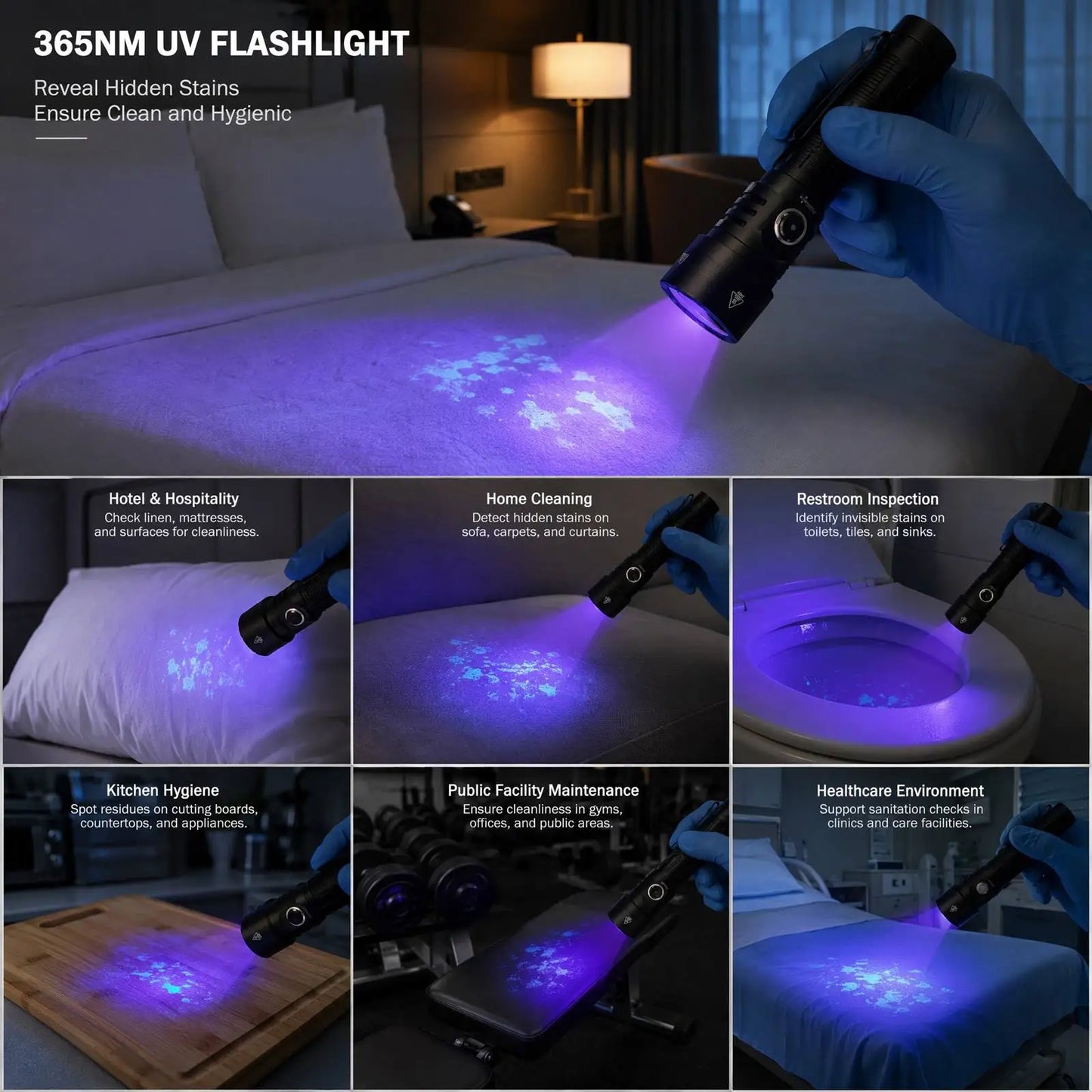 20W 365nm UV Rechargeable Blacklight Flashlight