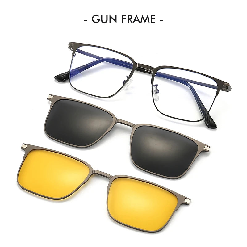 3 In 1 Magnetic Clip On Polarized Sunglasses UV400 Anti Blue Light Night Vision Glasses for Men Women
