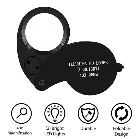 40X LED Foldable Jewelry Loupe 25mm Pocket Magnifier