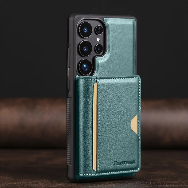 Luxury 2-in-1 Magnetic MagSafe Wallet Case for Samsung Galaxy S26 / S25 / S24 / S22 Plus / Note 20 Ultra – PU Leather Card Holder Kickstand Cover