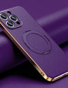 Magnetic Leather for Magsafe Case for iPhone 16 15 14 Pro Max 16Pro Ring Luxury Lens Protection Holder Phone Back Cover