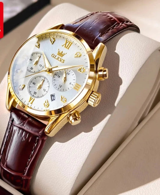 Quartz Women Watch Three Eye Chronograph Hand Clock Leather Strap Luminous Waterproof Luxury Brand Quartz Watch for Ladies