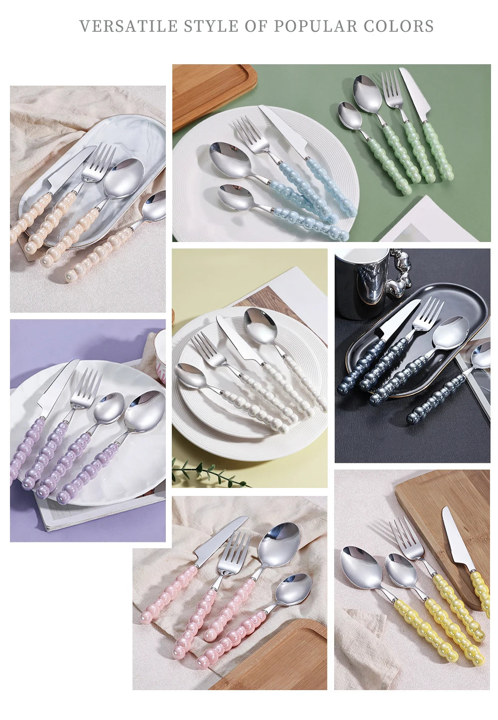 4Pcs Luxury Dinnerware Set Ceramic Pearl Handle Stainless Steel Spoon and Fork Set Western Silver Cutlery High-looking Tableware