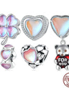 925 Sterling Silver Rainbow Crystal Lucky Clover Bead Heart Charm Bear Pendant