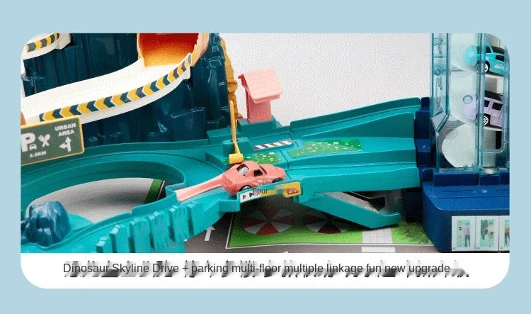 Electric Rail Car Dinosaur Building Parking Lot Adventure Racing Rail Car Toys  Brain Mechanical Interactive Rail Cars