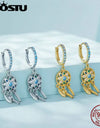 Dreamcatcher Multi Color CZ Drop Dangle Earrings Women 925 Sterling Silver 18K Gold Tassel Hoop Earring