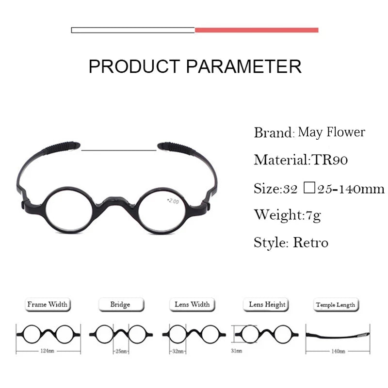 Retro TR90 Reading Glasses with Tiny Round Frame for Men and Women