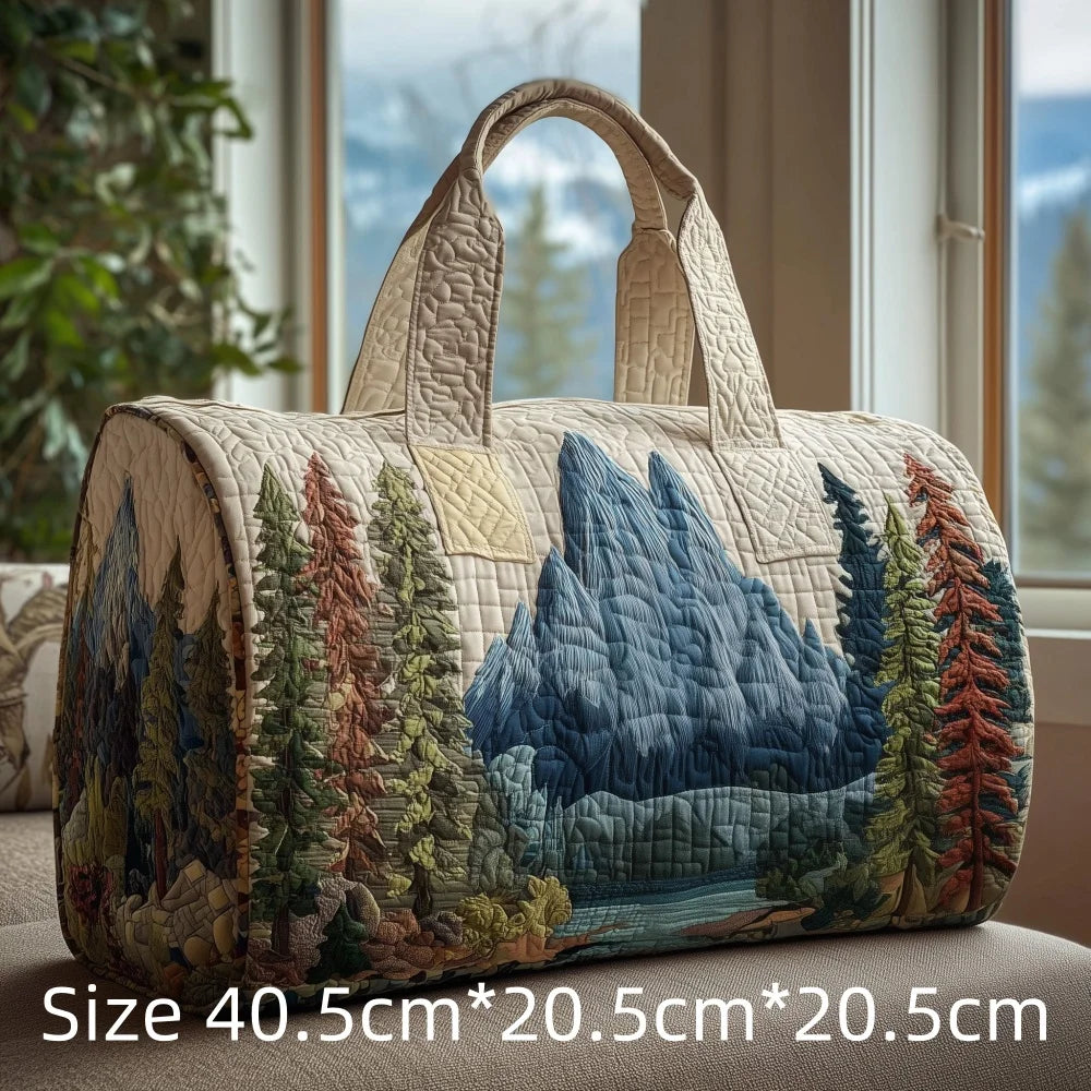 3D Print Quilted Travel Bag Autumn Mountain Forest Cabin Tote Weekender Duffle for Women Men Vintage Nature Landscape Hangbag
