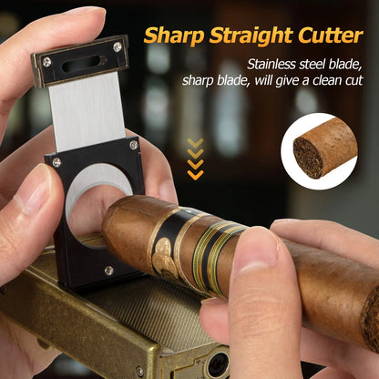 Cigar Lighter Windproof Refillable, Built-in Cigar Punch, Holder, Cutter, Cigar