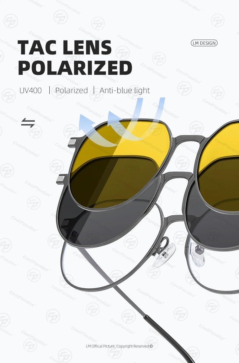 3 In 1 Magnetic Clip On Polarized Sunglasses UV400 Anti Blue Light Night Vision Glasses for Men Women