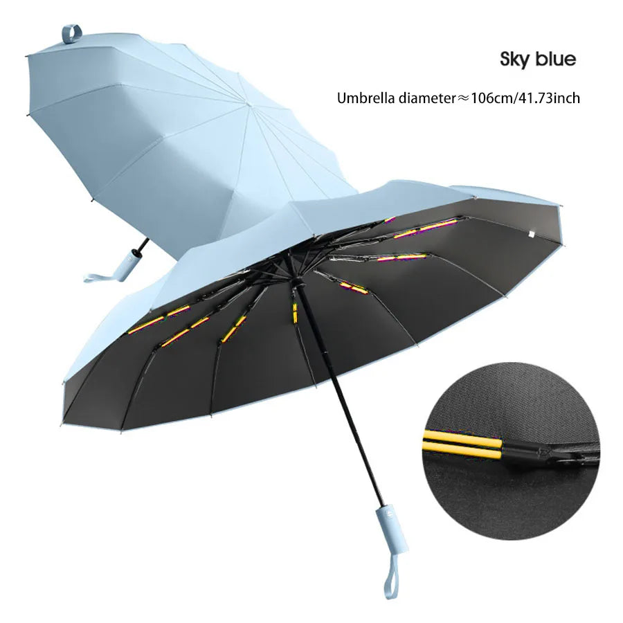 Reinforced 24 Bone Folding Umbrella Strong Wind Resistant Automatic Open Close Sun Rain Protection