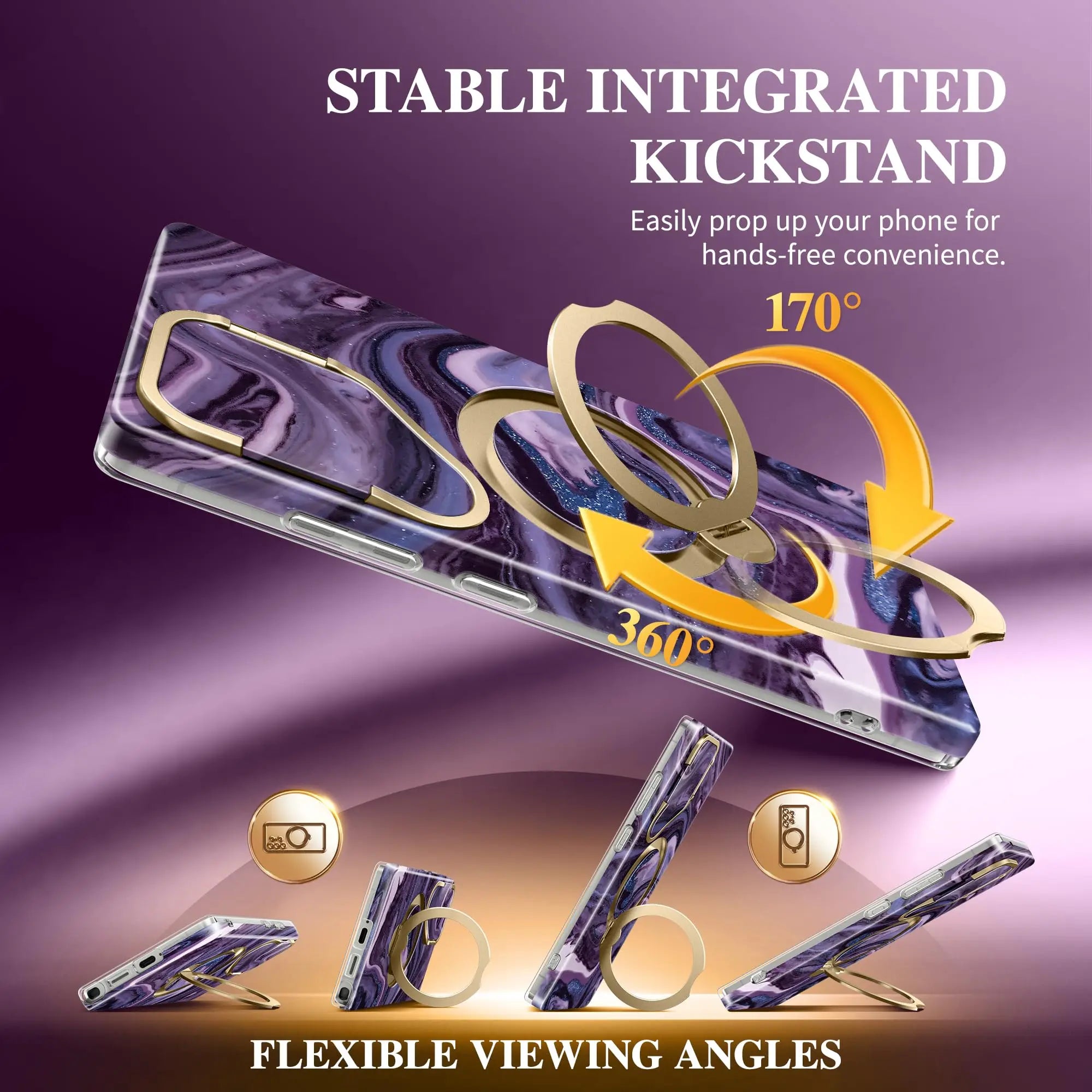 360° Spin  Stand for Samsung Galaxy S25 Ultra Case with Magsafe Marble Military Grade Protective Phone Cover