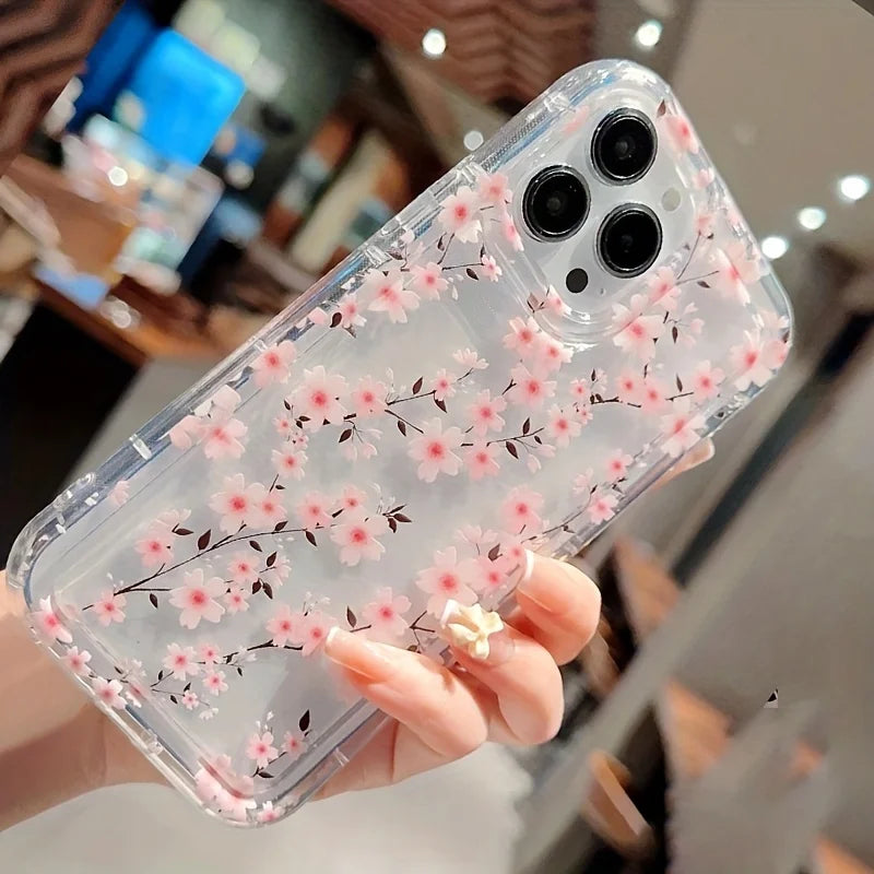 White Flower Clear Phone Case For iPhone 17 16 14 15 Pro Max 16E Air Airbag Shockproof Phone Cover