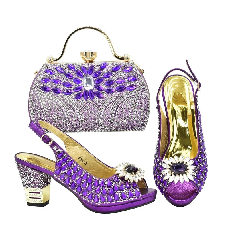 Italian Women Wedding Shoes and Bag Set Decorated with Rhinestone Women Shoe Size 43 Shoes for Women 2025