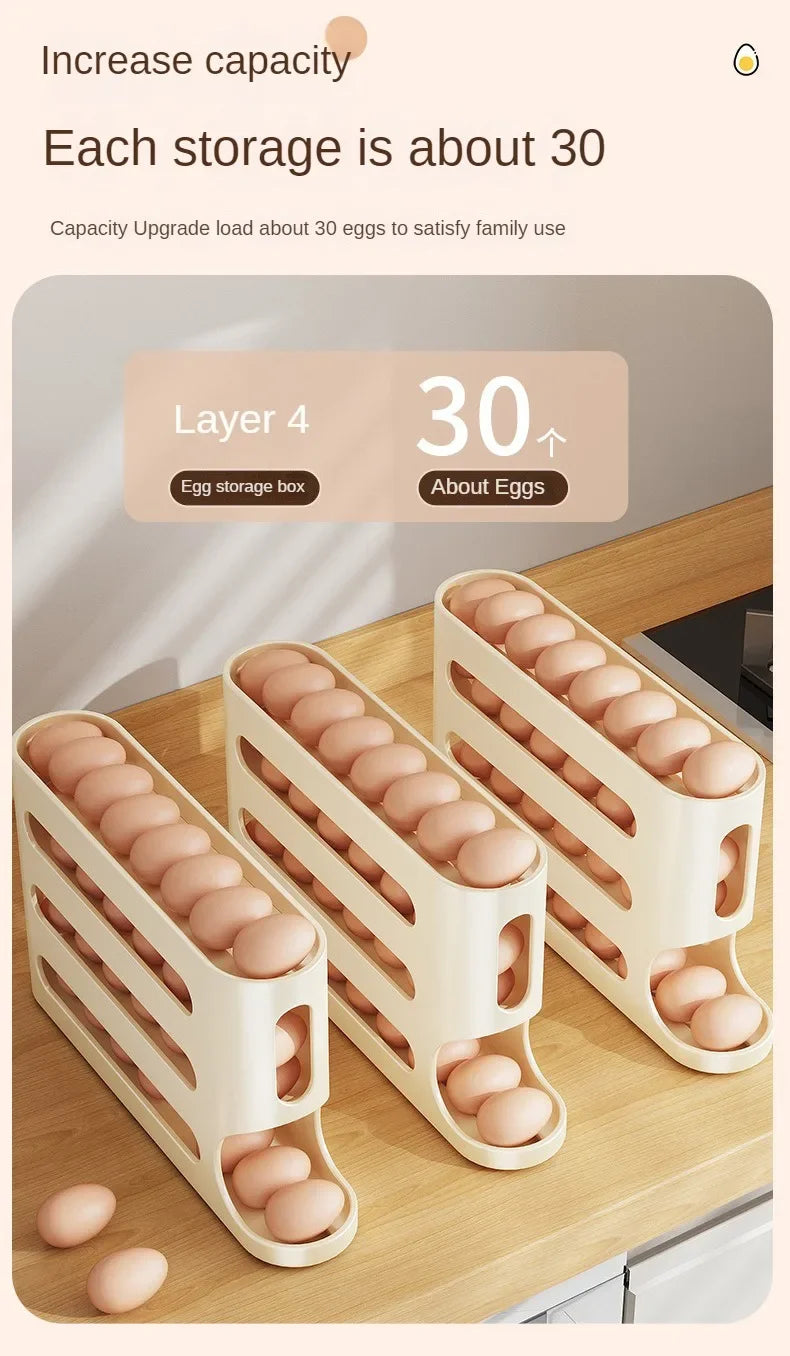 2–4 Layer Ladder-Style Slide Egg Storage Box – Large Capacity Automatic Rolling Refrigerator Egg Organizer