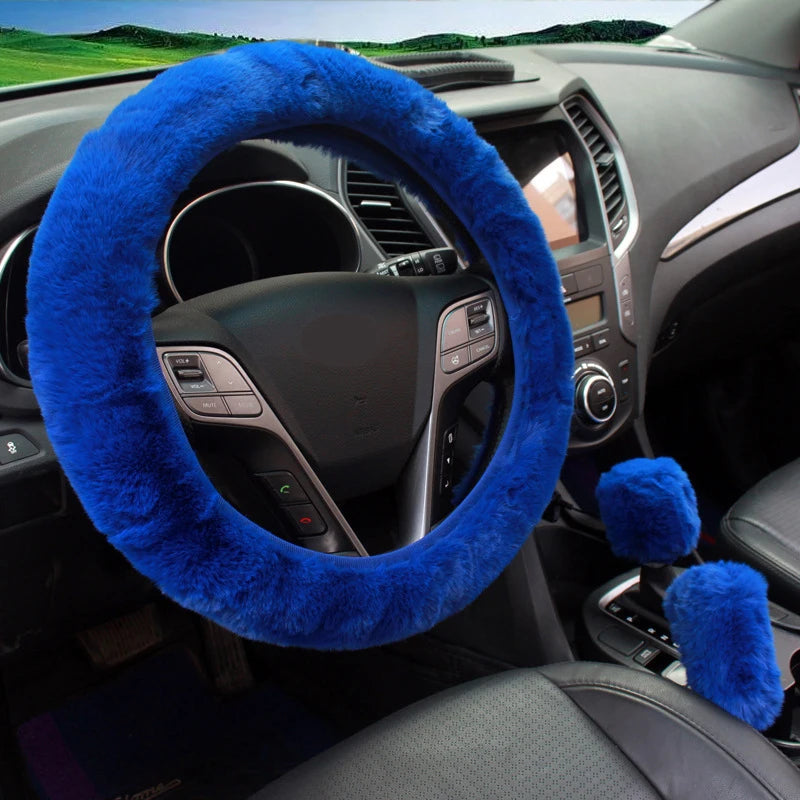 3 Piece Winter Plush Car Steering Wheel Handbrake Gear Shift Cover Set