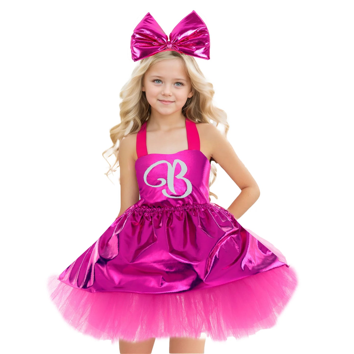 Golden Satin Tutu Dress with Bow Headband Birthday Party Costume