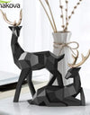 A Couple of 2Pcs Deer Statue Modern Geometric Sculpture Desktop Ornament Figurine Wine Cabinet Cafe TV Showcase Decor