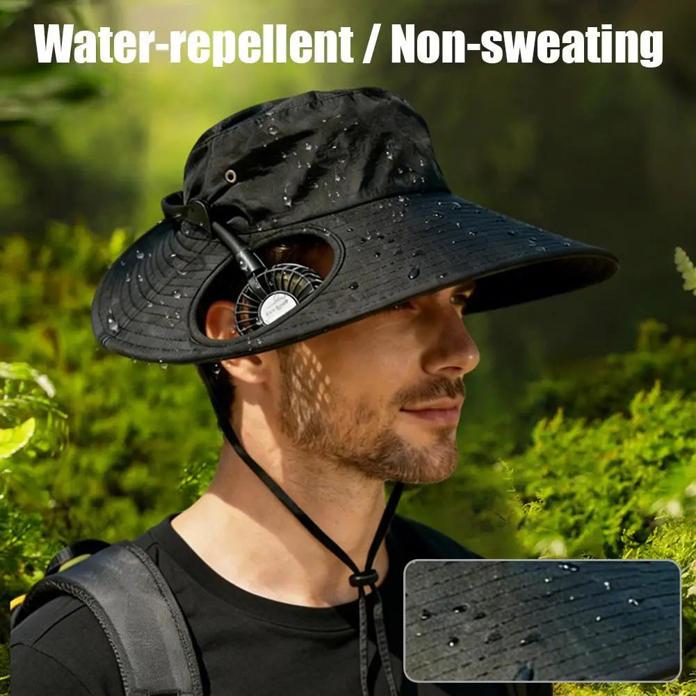 Wide Brim Sun Hat With Dual Fan And USB Charging