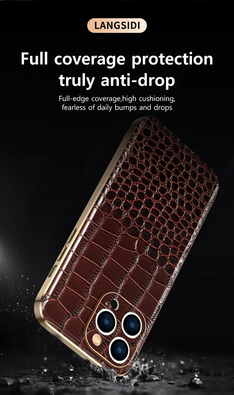 Genuine Leather Phone Case for iPhone 16 15 Pro Max 14promax Luxury Soft Edges Shockproof Camera Protection Cover