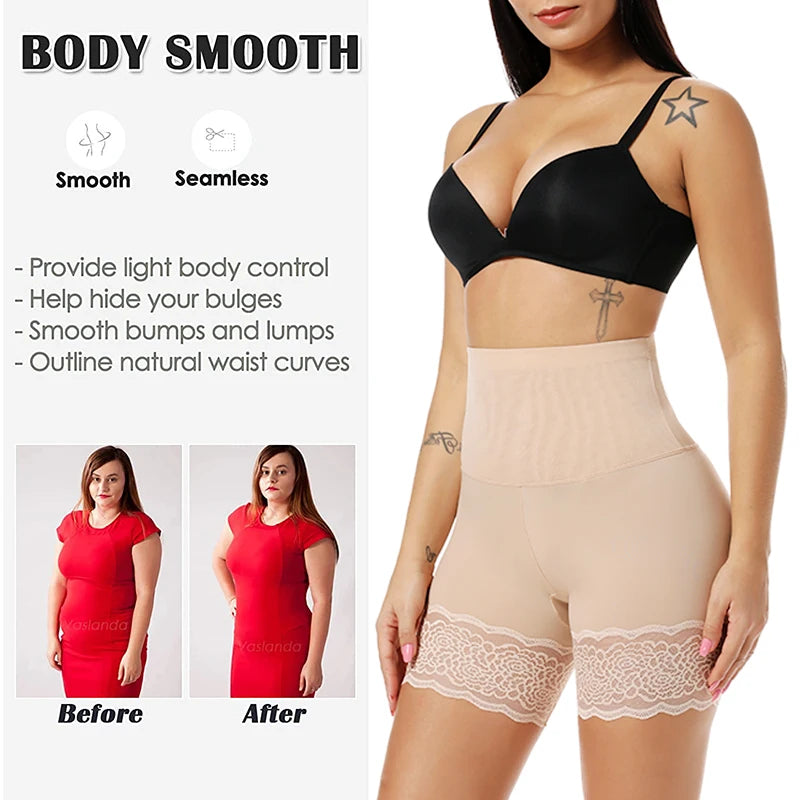 High Waist Tummy Control Panties Lace Slip Shorts for Under Dresses Women Anti Chafing Underwear Boyshorts Slimming Shapewear