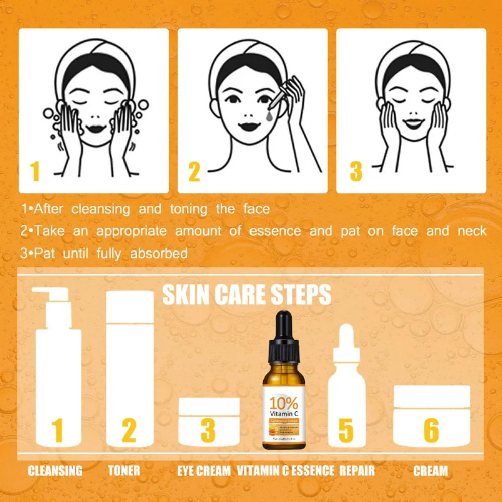 10 ml Vitamin C Serum for Face Whitening Facial Serum Hyaluronic Acid Dark Spot Remover Korean Skin Care Products Skincare