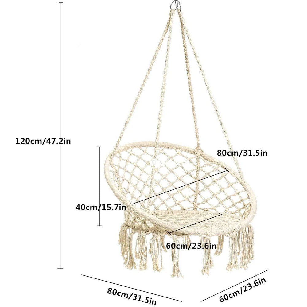 Nordic Style Hammock Chair Tassels Dreamy Round Hanging Chair Cotton Rope Macrame Swing Chairs