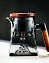 One Click Tea Separation Filtration Bottom Mountain View Glass Teapot With Wood Handle 700ml Kungfu Tea Water Separation Tea Pot