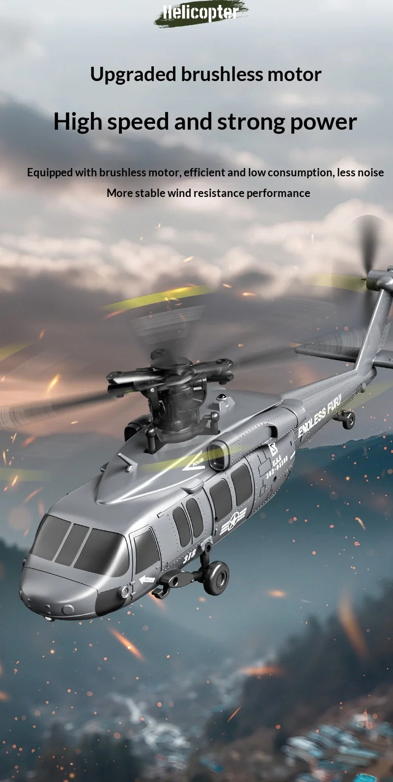 Six Channel Remote Control Military Helicopter With Simulated Stunt Design