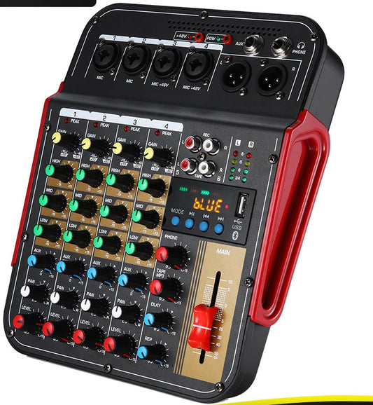 6 Channel Audio Mixer with Bluetooth Reverb and 48V Phantom Power