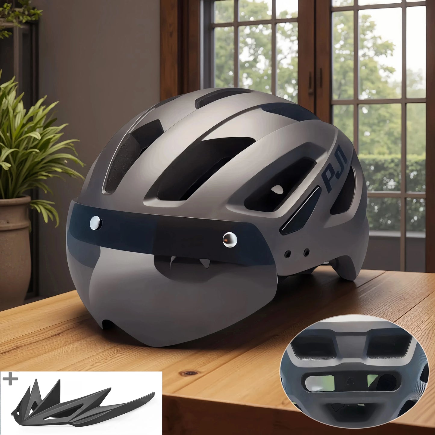 Cycling Helmet With Sun Visor Goggles For Road And Mountain Bike