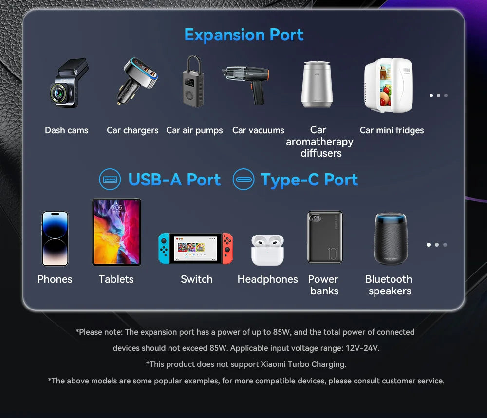 120W USB C Car Charger Adapter with 85W Cigarette Lighter Socket PD Fast Charging 3 Port