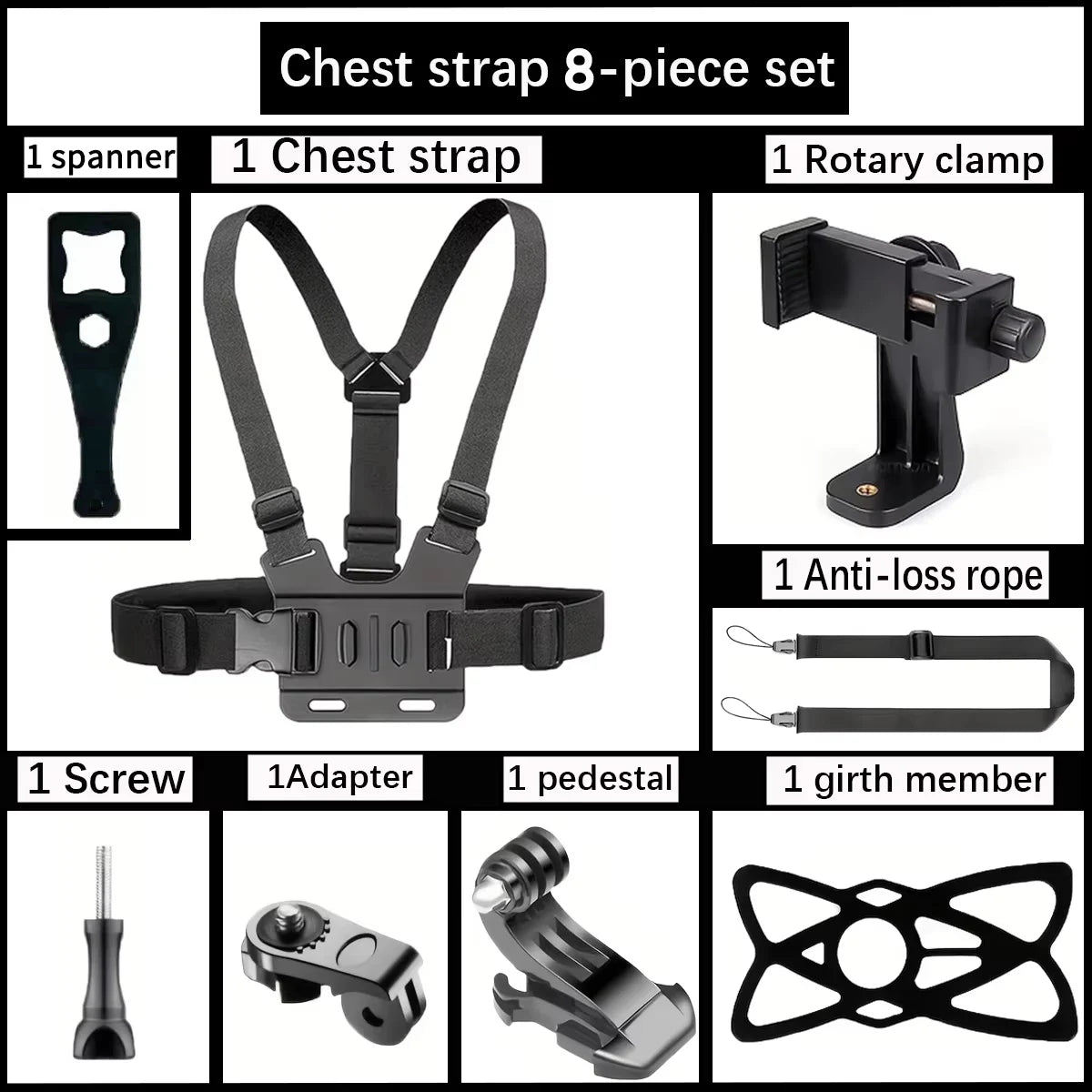Adjustable Headband and Chest Mount Strap Holder for Mobile Phones and Action Cameras Compatible with GoPro DJI and More Hands Free Shooting Accessory