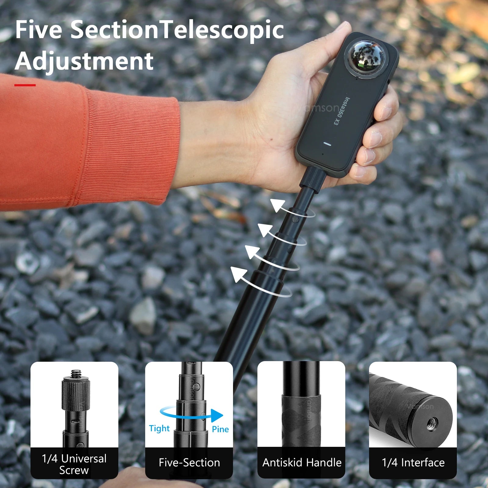 Invisible Selfie Stick for Insta360 X3 Rotating Bullet Time Handheld Tripod for Insta 360 ONE X2 ONE RS GoPro Accessories