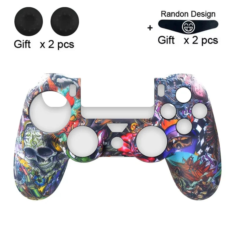 Anti-Slip Silicone Case for PS4 Controller with Thumb Grip Caps & LED Light Bar Sticker, Soft Protective Cover