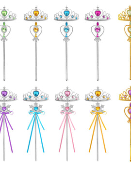 Kids Rhinestone Tiara Crown and Magic Wand with Glitter Crystal Head Hoop Jewelry Hair Accessories for Girls Teens Birthday Gift