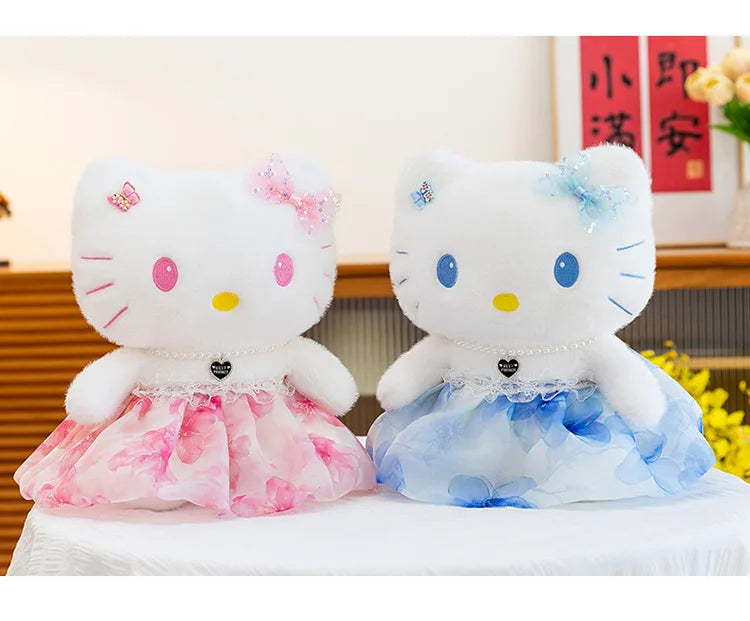 Cute Blue Pink Cat Character Plush Stuffed Doll Toy