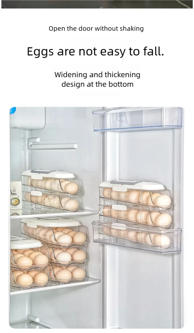 Multi-Layer Automatic Rolling Egg Storage Box – Refrigerator Side Door Egg Tray Rack Organizer