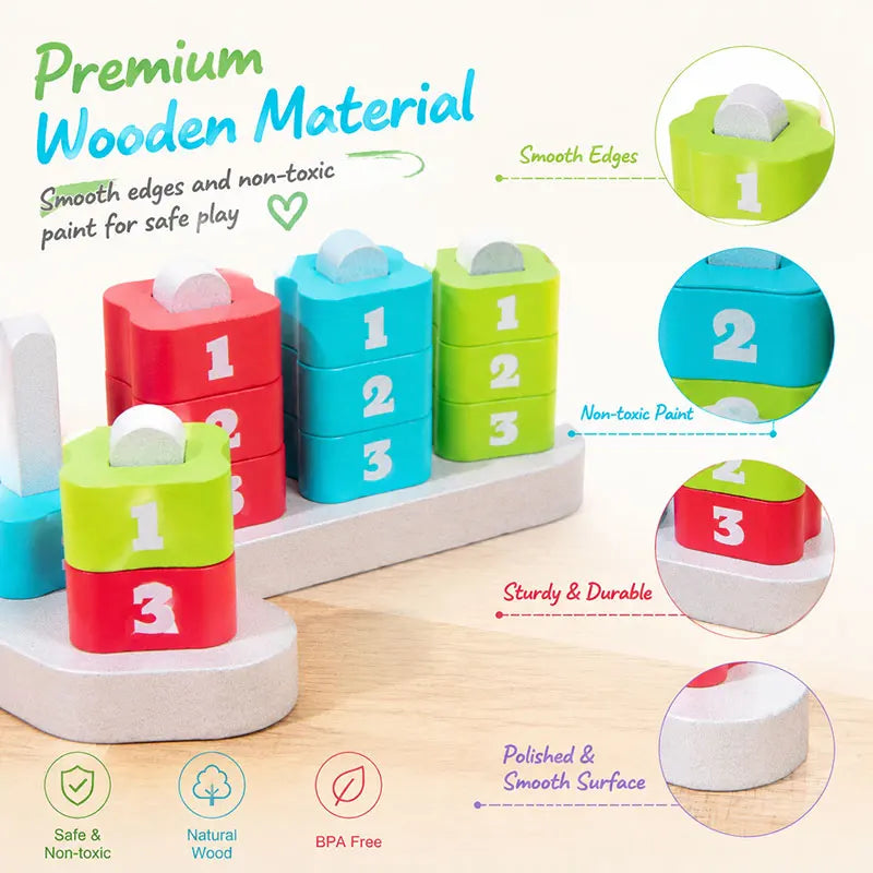 Wooden Number Stacking and Matching Game for Two Players