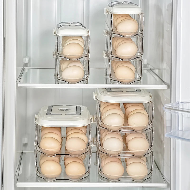 Multi-Layer Automatic Rolling Egg Storage Box – Refrigerator Side Door Egg Tray Rack Organizer