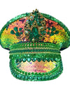 Green Rhinestone Wedding Festival Captain Hat Masquerade Military Cap Handmade Luxury Mucis Festiva lHen Do Hat Sergeant Hat