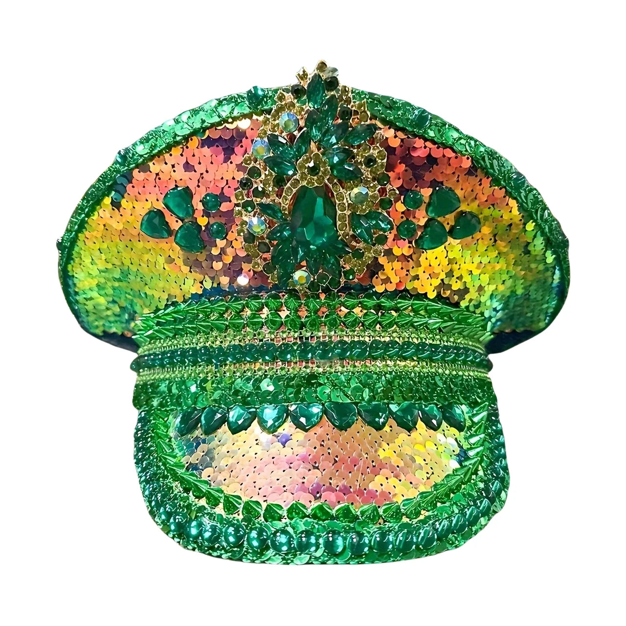 Green Rhinestone Wedding Festival Captain Hat Masquerade Military Cap Handmade Luxury Mucis Festiva lHen Do Hat Sergeant Hat