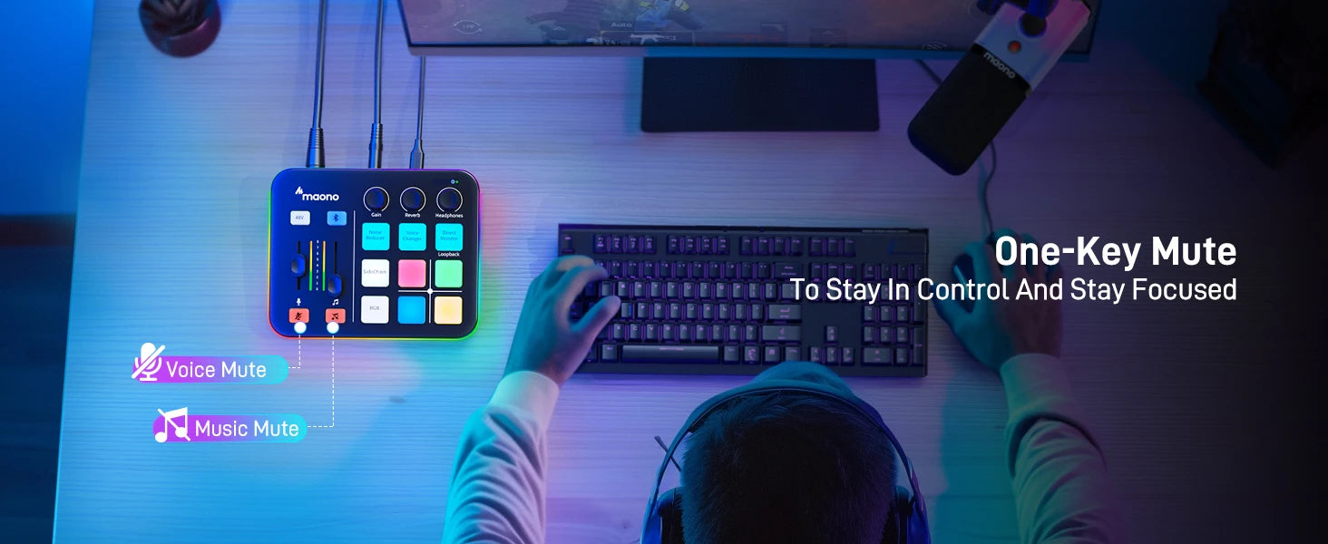 G1 NEO Gaming Audio Mixer,Streaming 4-Channel Custom Sound Effects RGB with XLR Microphone Interface,for GameVoice,Podcast