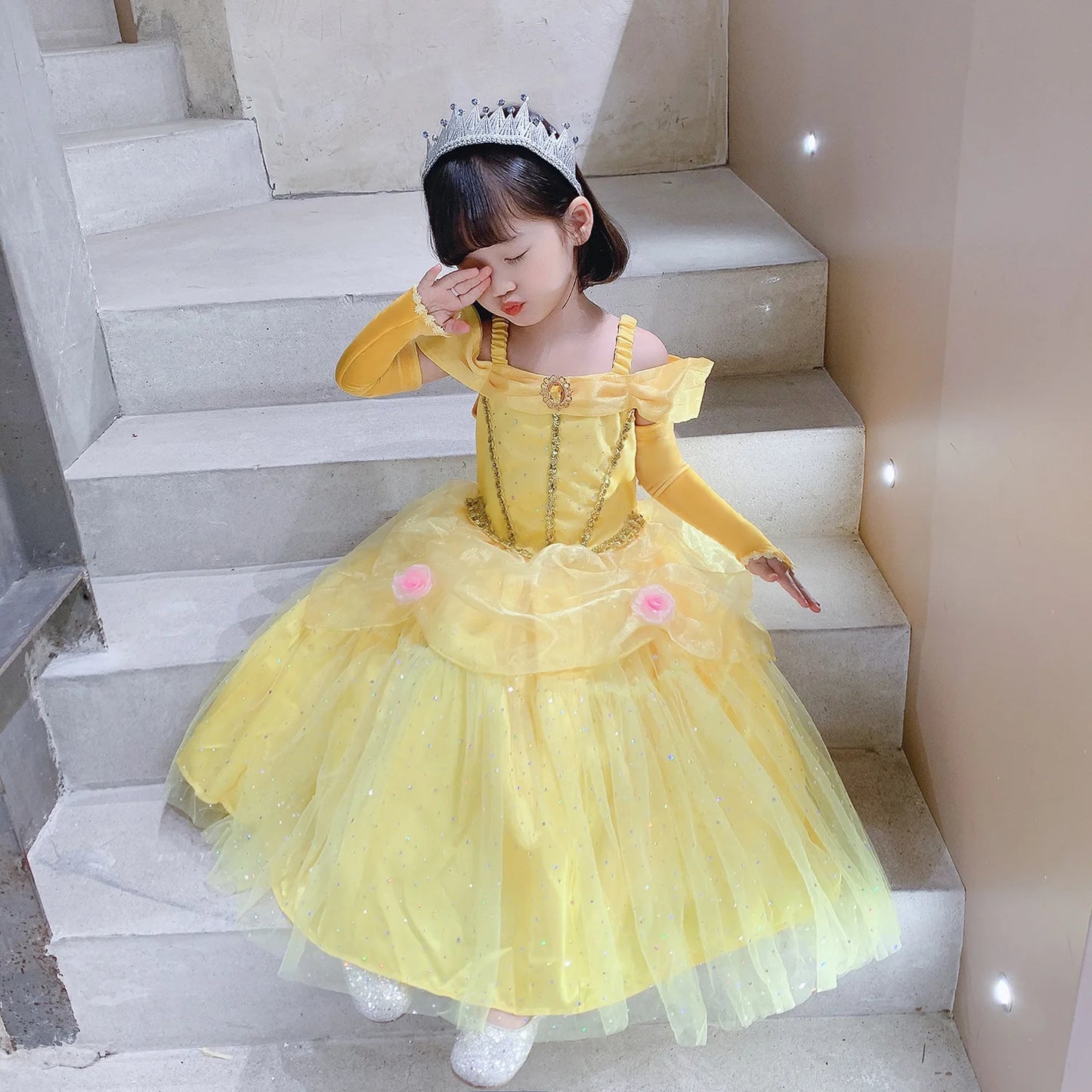 2025 Yellow Princess Dress For Girls Cosplay Carnival Costume Halloween Clothes Birthday Party Dresses Kids Birthday Clothing
