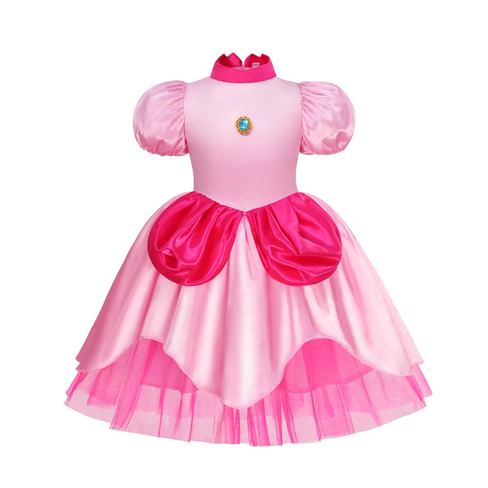 Girls Princess Peach Sweet Halloween Carnival Stage Performance Costume Pink Clothes Cosplay