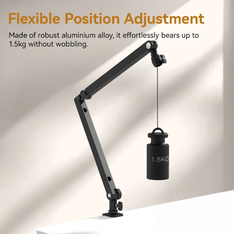 Microphone Boom Arm Stand for Microphone Compact Camera Phone Clamp Max Load 1.5KG with 1/4'' 3/8'' 5/8'' Screw