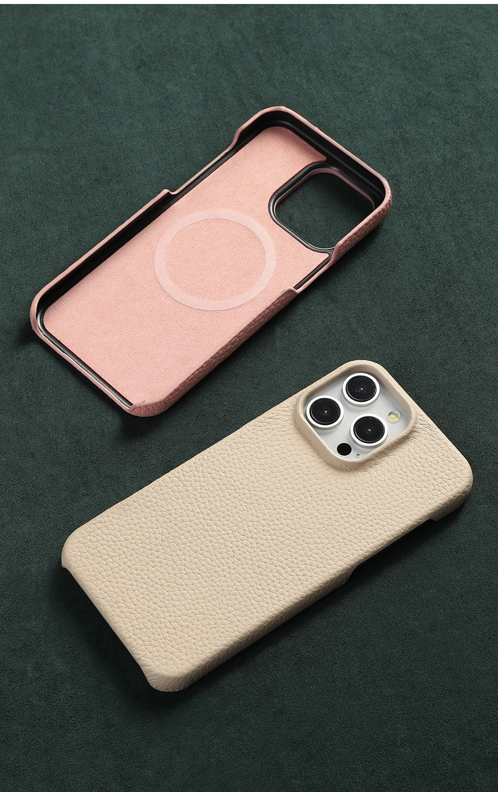 for Magsafe Case for iPhone 15 16 Pro Max Promax 16Pro Natural Cowhide Lychee Leather  Protector Luxury Phone Back Cover