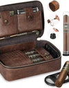 Cigar Humidor, Leather Travel Cigar Case, Include 4 Cigar Tubes & Humidifier, Cigar Draw Enhancer and Multifunction Cigar Cutter